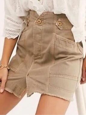 Free People Olive-Tan Utility Mini Skirt